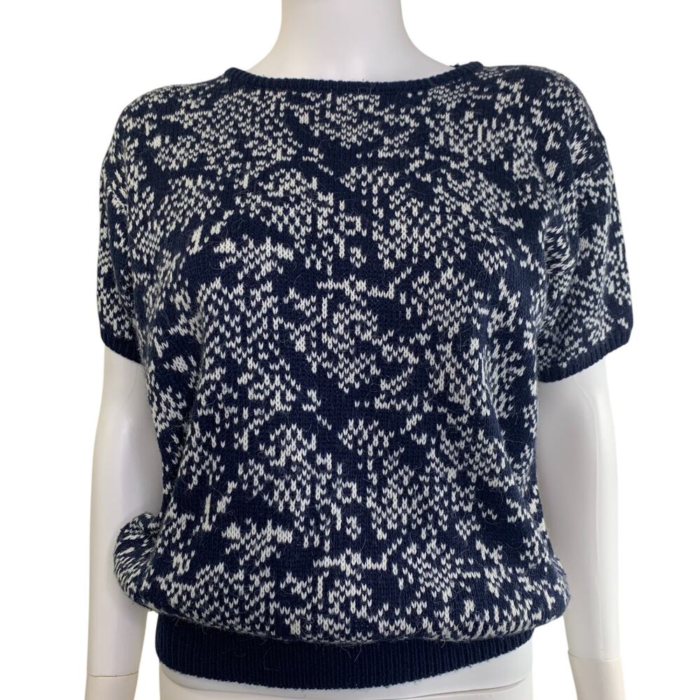 Jantzen Womens Sweater Size M Short Sleeve Blue White Soft Vintage Made Korea